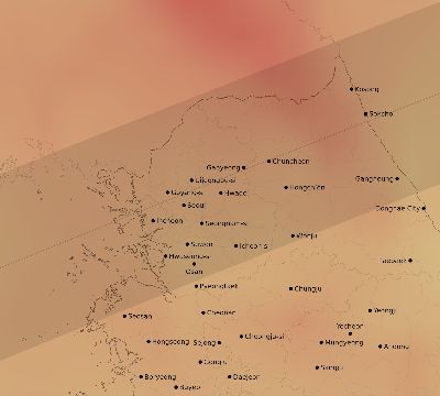 Map of the average cloud coverage across South Korea for the solar eclipse of 07/25/2139