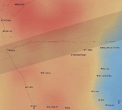 Map of the average cloud coverage across Angola for the solar eclipse of 07/14/2140