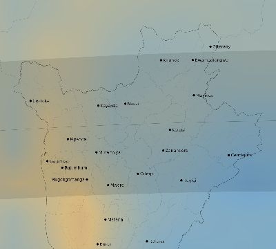 Map of the average cloud coverage across Burundi for the solar eclipse of 07/14/2140