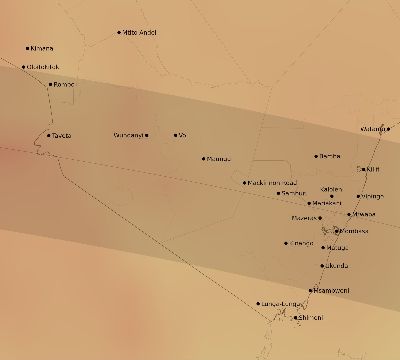 Map of the average cloud coverage across Kenya for the solar eclipse of 07/14/2140