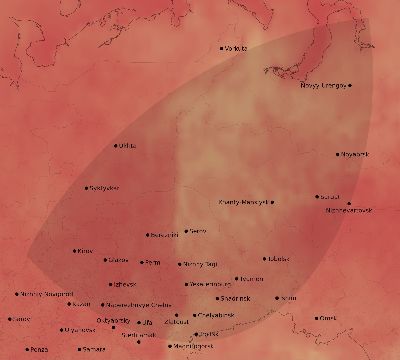 Map of the average cloud coverage across Russia for the solar eclipse of 01/08/2141