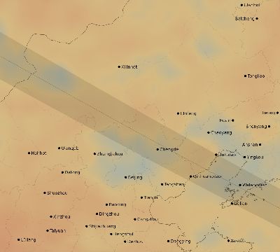 Map of the average cloud coverage across China for the solar eclipse of 05/25/2142