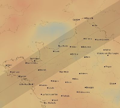 Map of the average cloud coverage across France for the solar eclipse of 05/25/2142