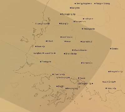 Map of the average cloud coverage across North Korea for the solar eclipse of 05/25/2142