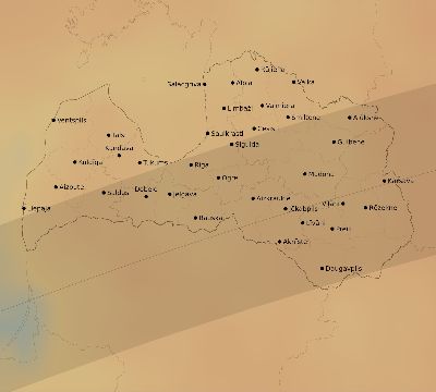 Map of the average cloud coverage across Latvia for the solar eclipse of 05/25/2142