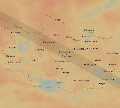 Map of the average cloud coverage across Mongolia for the solar eclipse of 05/25/2142