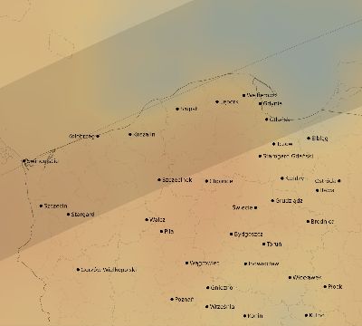 Map of the average cloud coverage across Poland for the solar eclipse of 05/25/2142