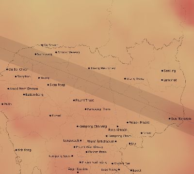 Map of the average cloud coverage across Cambodia for the solar eclipse of 11/07/2143