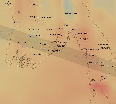 Map of the average cloud coverage across Myanmar for the solar eclipse of 11/07/2143