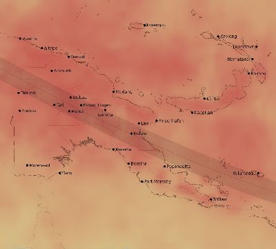Map of the average cloud coverage across Papua New Guinea for the solar eclipse of 11/07/2143