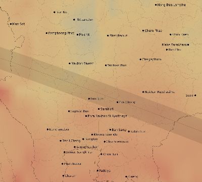 Map of the average cloud coverage across Thailand for the solar eclipse of 11/07/2143