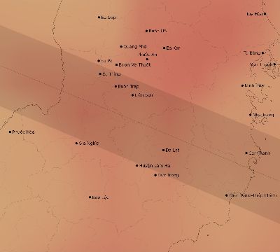 Map of the average cloud coverage across Vietnam for the solar eclipse of 11/07/2143