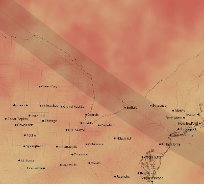 Map of the average cloud coverage across United States for the solar eclipse of 10/26/2144