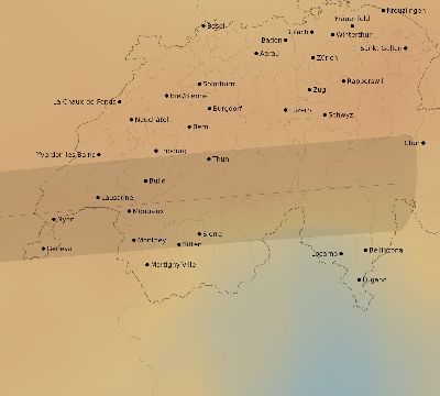 Map of the average cloud coverage across Switzerland for the solar eclipse of 03/12/2146