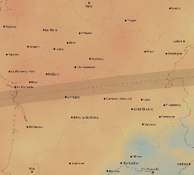 Map of the average cloud coverage across France for the solar eclipse of 03/12/2146