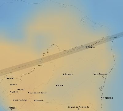Map of the average cloud coverage across Nicaragua for the solar eclipse of 03/12/2146