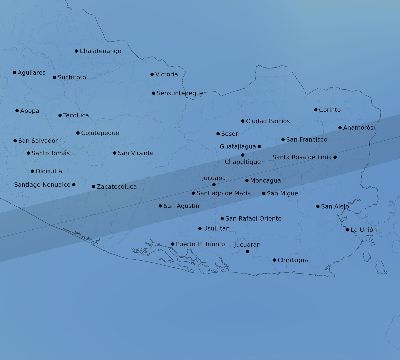 Map of the average cloud coverage across El Salvador for the solar eclipse of 03/12/2146