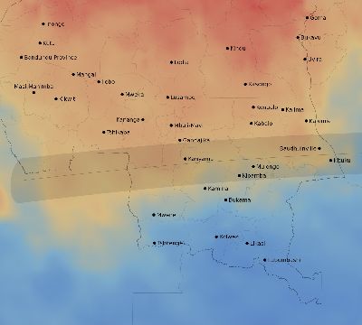 Map of the average cloud coverage across DR Congo for the solar eclipse of 09/06/2146