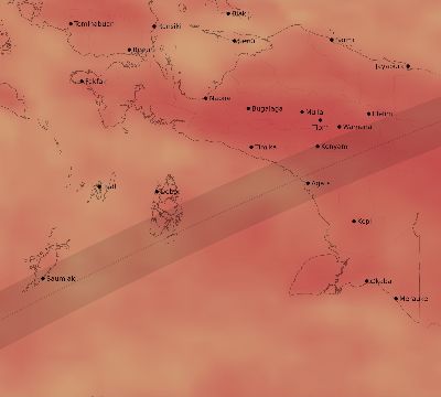 Map of the average cloud coverage across Indonesia for the solar eclipse of 03/02/2147