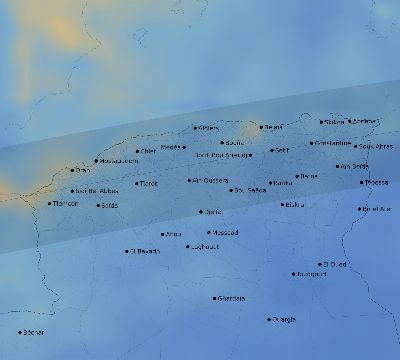 Map of the average cloud coverage across Algeria for the solar eclipse of 08/26/2147