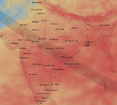 Map of the average cloud coverage across India for the solar eclipse of 08/26/2147