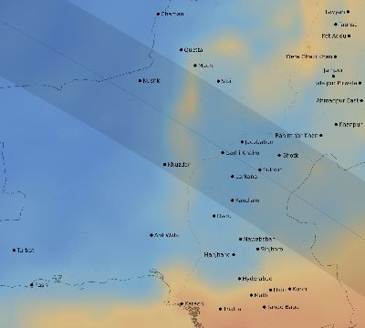 Map of the average cloud coverage across Pakistan for the solar eclipse of 08/26/2147