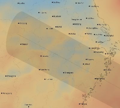 Map of the average cloud coverage across China for the solar eclipse of 12/30/2149