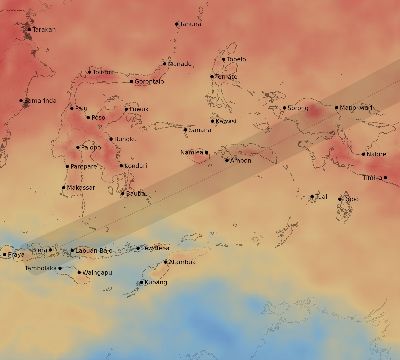Map of the average cloud coverage across Indonesia for the solar eclipse of 06/25/2150