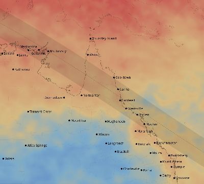 Map of the average cloud coverage across Australia for the solar eclipse of 12/19/2150