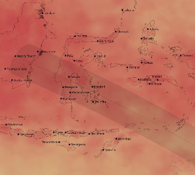 Map of the average cloud coverage across Indonesia for the solar eclipse of 12/19/2150