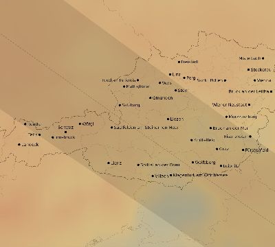 Map of the average cloud coverage across Austria for the solar eclipse of 06/14/2151
