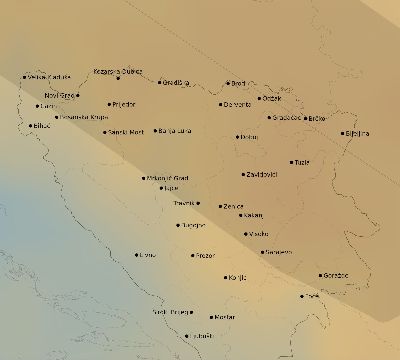 Map of the average cloud coverage across Bosnia and Herzegovina for the solar eclipse of 06/14/2151
