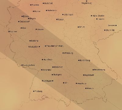 Map of the average cloud coverage across Germany for the solar eclipse of 06/14/2151