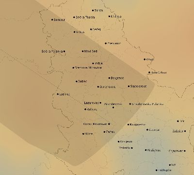 Map of the average cloud coverage across Serbia for the solar eclipse of 06/14/2151