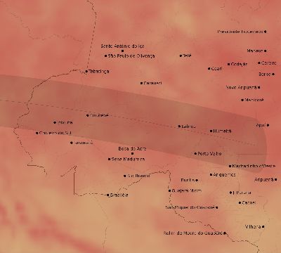 Map of the average cloud coverage across Brazil for the solar eclipse of 04/23/2153