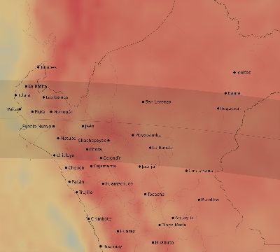 Map of the average cloud coverage across Peru for the solar eclipse of 04/23/2153
