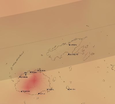 Map of the average cloud coverage across Fiji for the solar eclipse of 04/12/2154