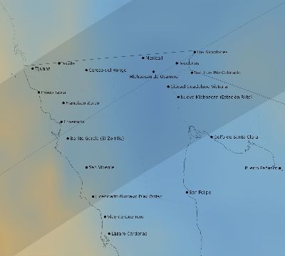Map of the average cloud coverage across Mexico for the solar eclipse of 04/12/2154