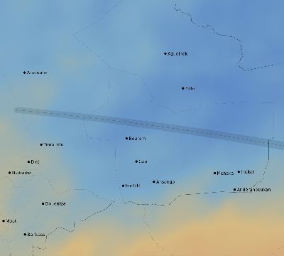 Map of the average cloud coverage across Mali for the solar eclipse of 10/07/2154
