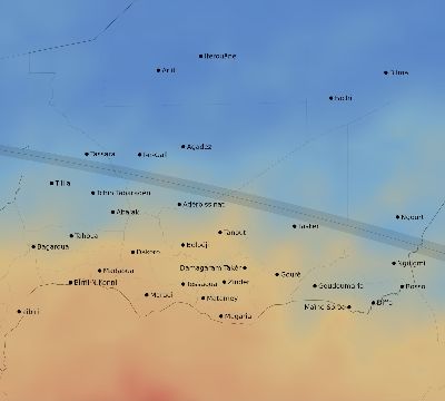 Map of the average cloud coverage across Niger for the solar eclipse of 10/07/2154