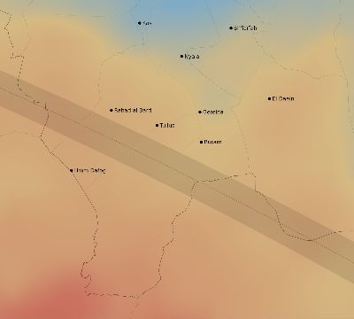 Map of the average cloud coverage across Sudan for the solar eclipse of 10/07/2154