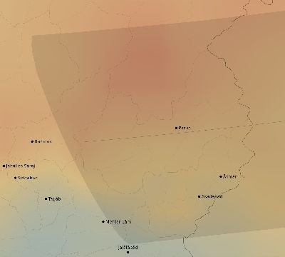 Map of the average cloud coverage across Afghanistan for the solar eclipse of 04/02/2155