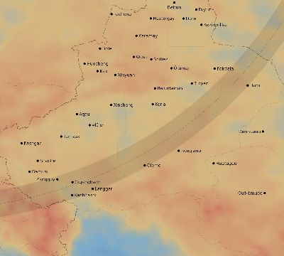 Map of the average cloud coverage across China for the solar eclipse of 04/02/2155