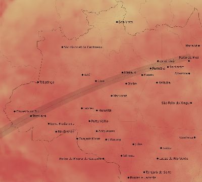 Map of the average cloud coverage across Brazil for the solar eclipse of 02/09/2157