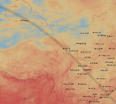 Map of the average cloud coverage across China for the solar eclipse of 08/05/2157
