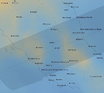 Map of the average cloud coverage across Italy for the solar eclipse of 08/05/2157