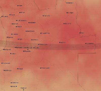 Map of the average cloud coverage across Angola for the solar eclipse of 01/30/2158