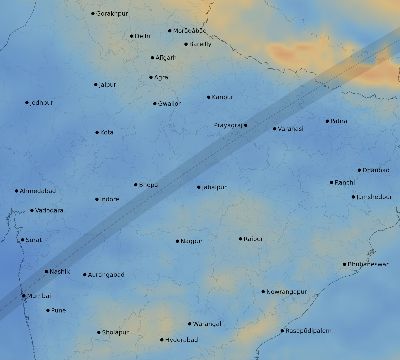 Map of the average cloud coverage across India for the solar eclipse of 01/30/2158