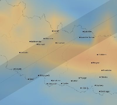 Map of the average cloud coverage across Nepal for the solar eclipse of 01/30/2158