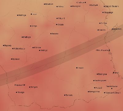 Map of the average cloud coverage across Tanzania for the solar eclipse of 01/30/2158